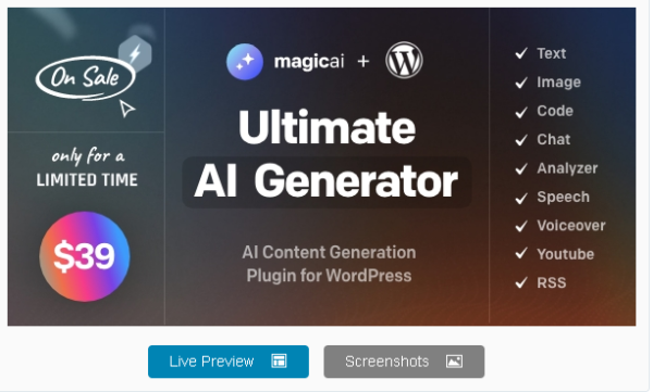 MagicAI for WordPress - AI Text, Image, Chat, Code, and Voice Generator